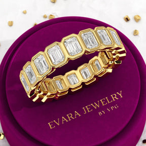 4 Carat Bezel Set Emerald Cut Diamond Eternity Wedding Band - Evara Jewelry LLC
