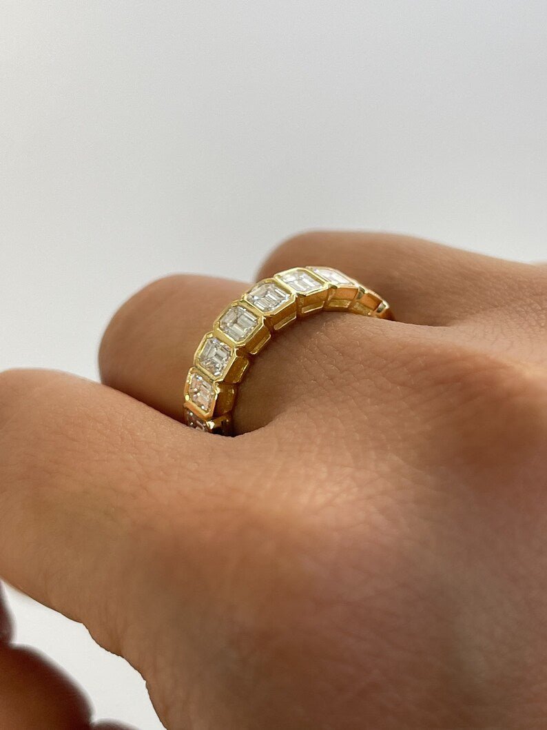 4 Carat Bezel Set Emerald Cut Diamond Eternity Wedding Band - Evara Jewelry LLC