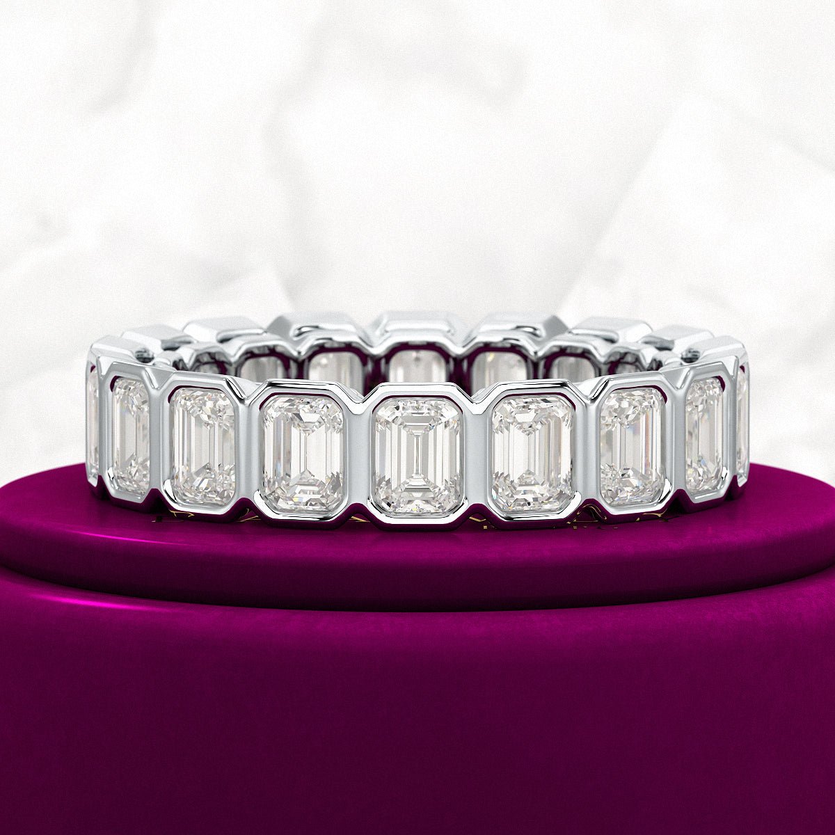 4 Carat Bezel Set Emerald Cut Diamond Eternity Wedding Band - Evara Jewelry LLC