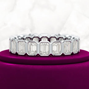 4 Carat Bezel Set Emerald Cut Diamond Eternity Wedding Band - Evara Jewelry LLC