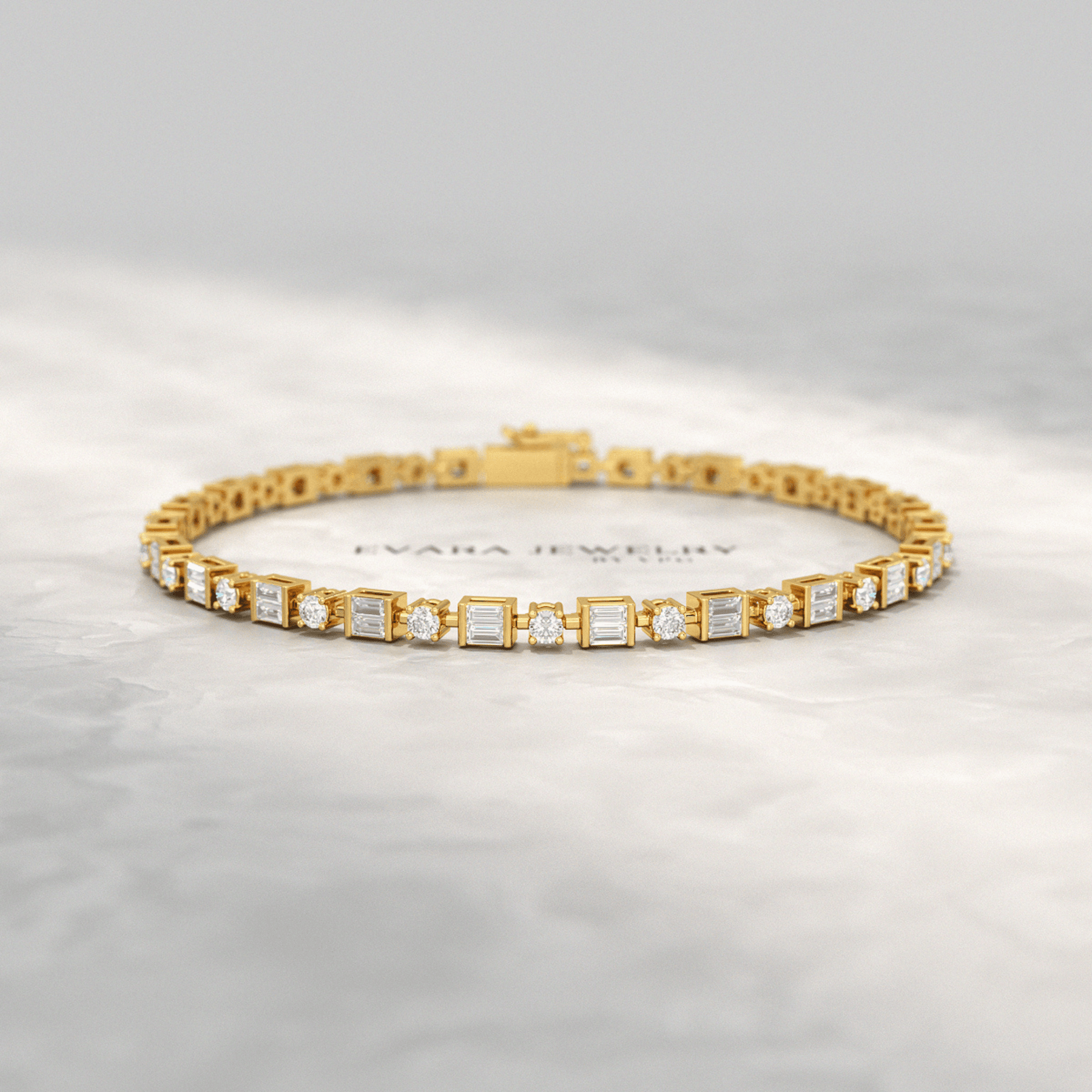 4 Carat Diamond Round & Baguette Statement Bracelet in 10K, 14K, 18K Gold - Evara Jewelry LLC