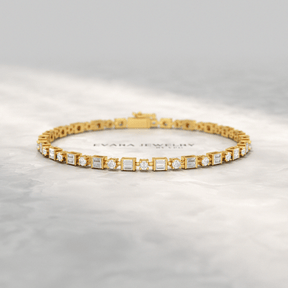 4 Carat Diamond Round & Baguette Statement Bracelet in 10K, 14K, 18K Gold - Evara Jewelry LLC