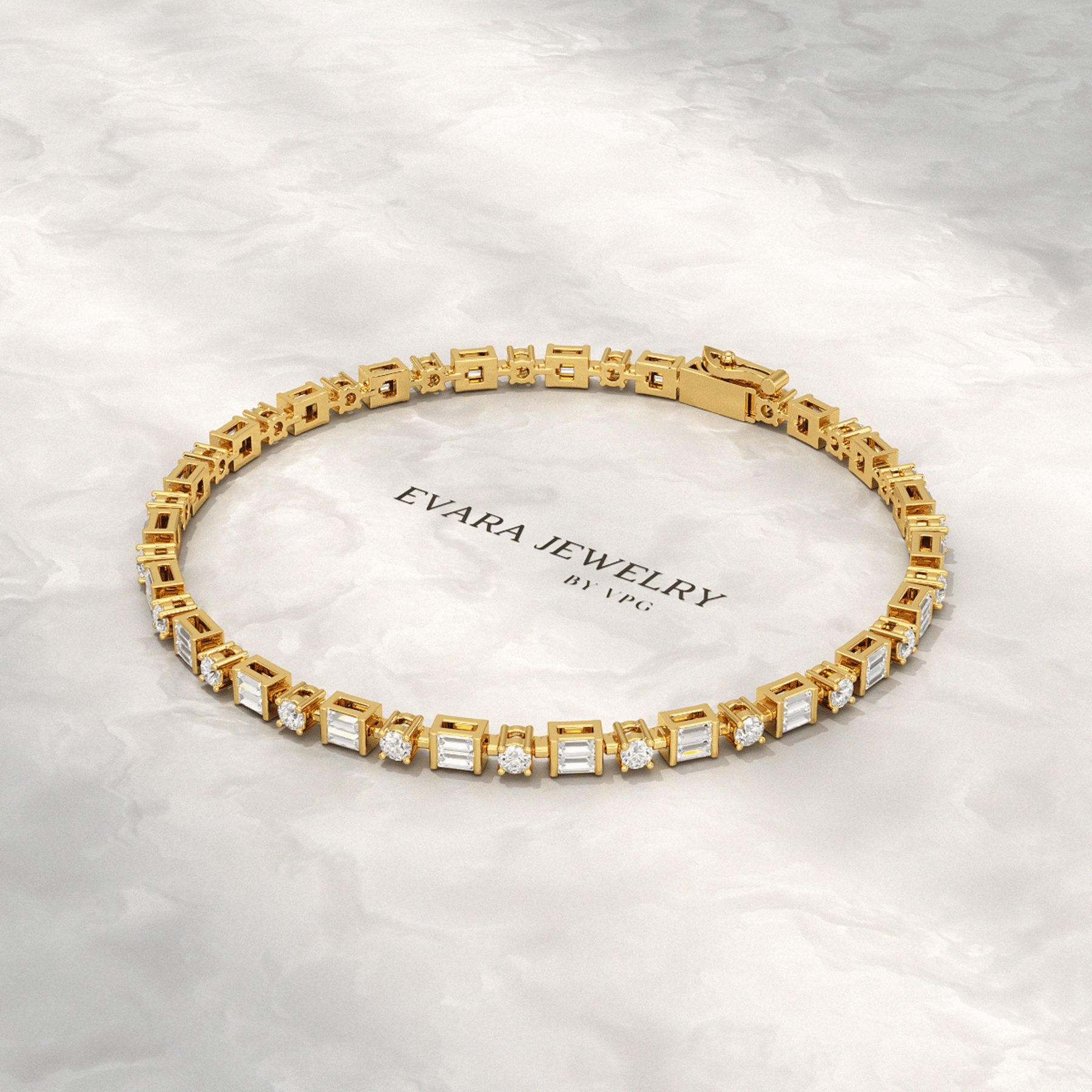 4 Carat Diamond Round & Baguette Statement Bracelet in 10K, 14K, 18K Gold - Evara Jewelry LLC