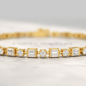 4 Carat Diamond Round & Baguette Statement Bracelet in 10K, 14K, 18K Gold - Evara Jewelry LLC