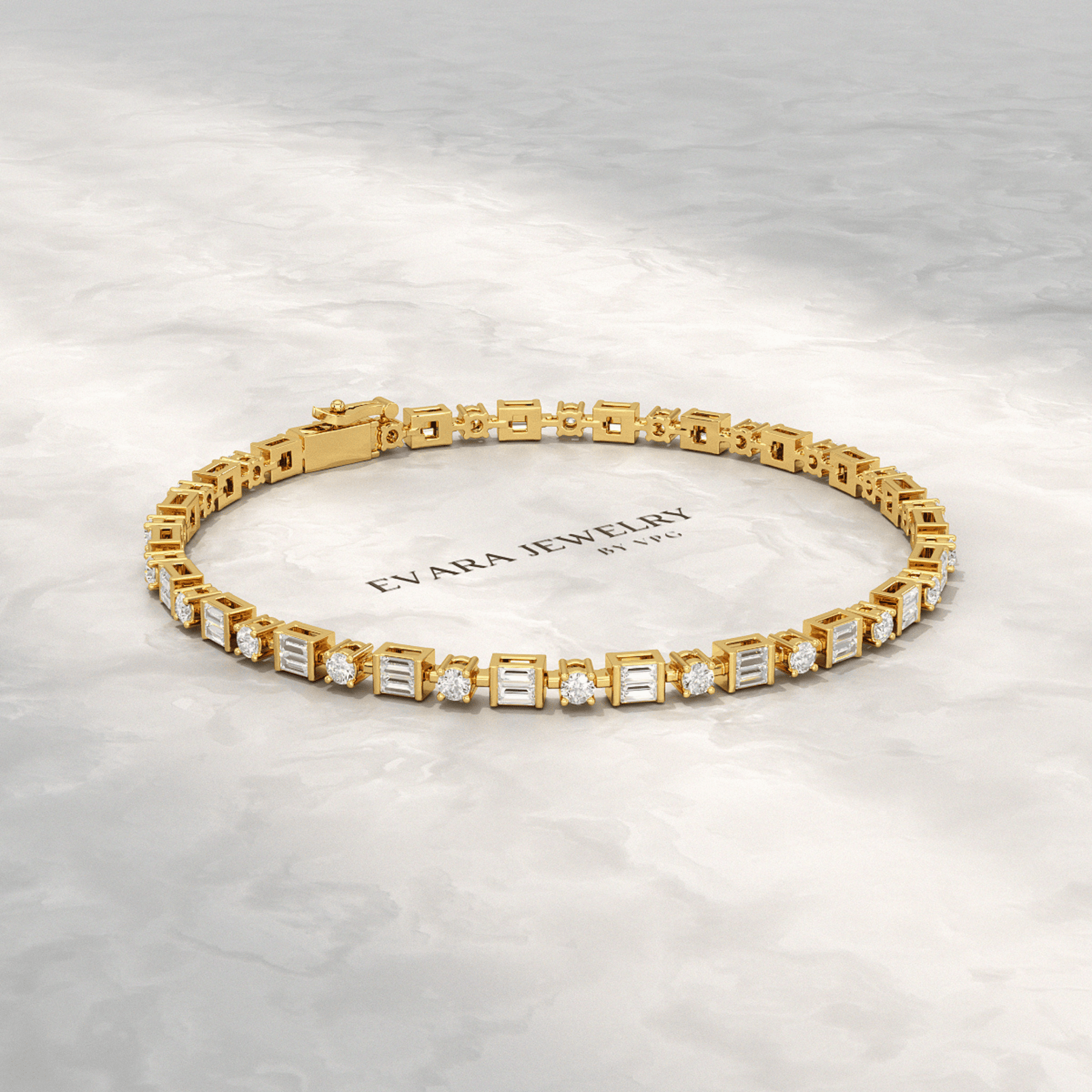 4 Carat Diamond Round & Baguette Statement Bracelet in 10K, 14K, 18K Gold - Evara Jewelry LLC