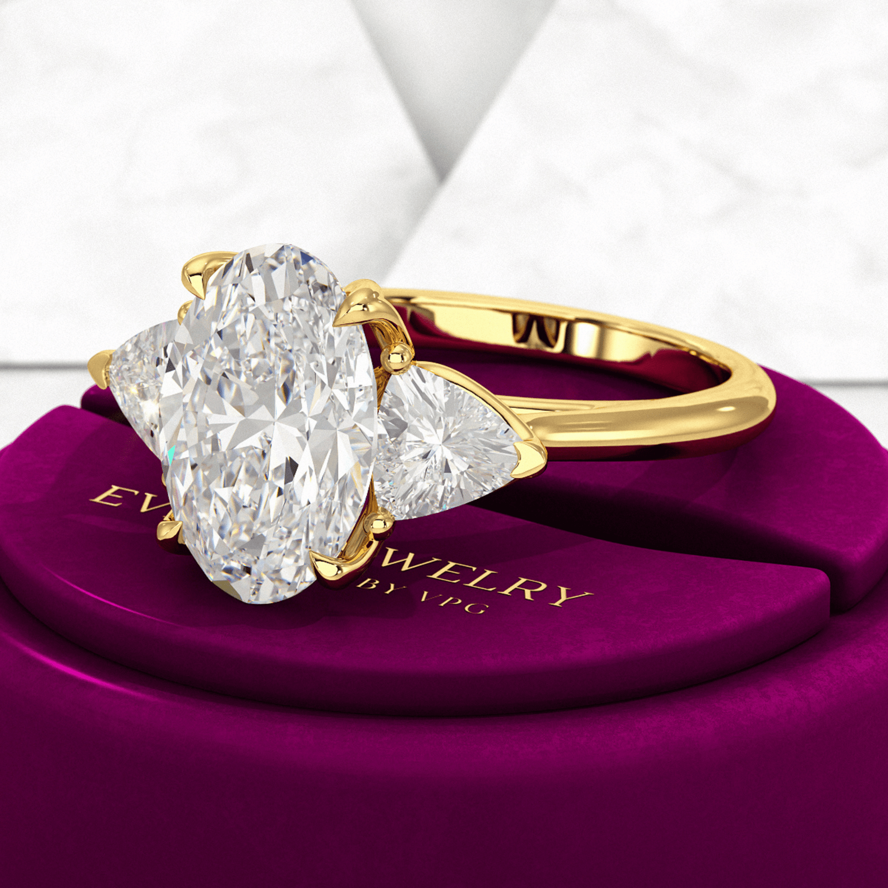 4 Carat Elongated Oval Three Stone Engagement Ring - Evara Jewelry LLC