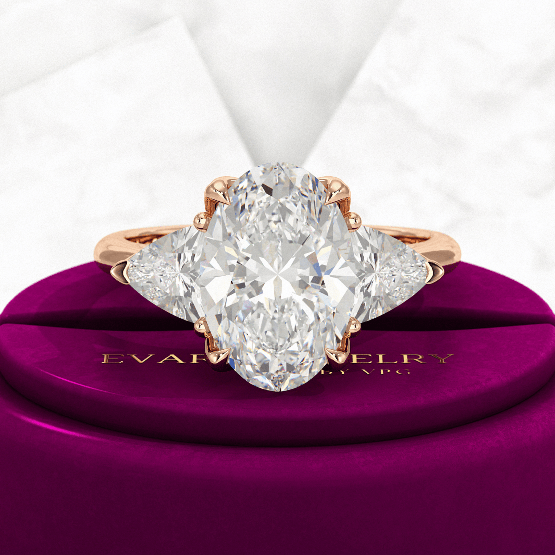 4 Carat Elongated Oval Three Stone Engagement Ring - Evara Jewelry LLC