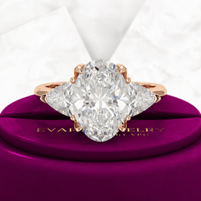 4 Carat Elongated Oval Three Stone Engagement Ring - Evara Jewelry LLC