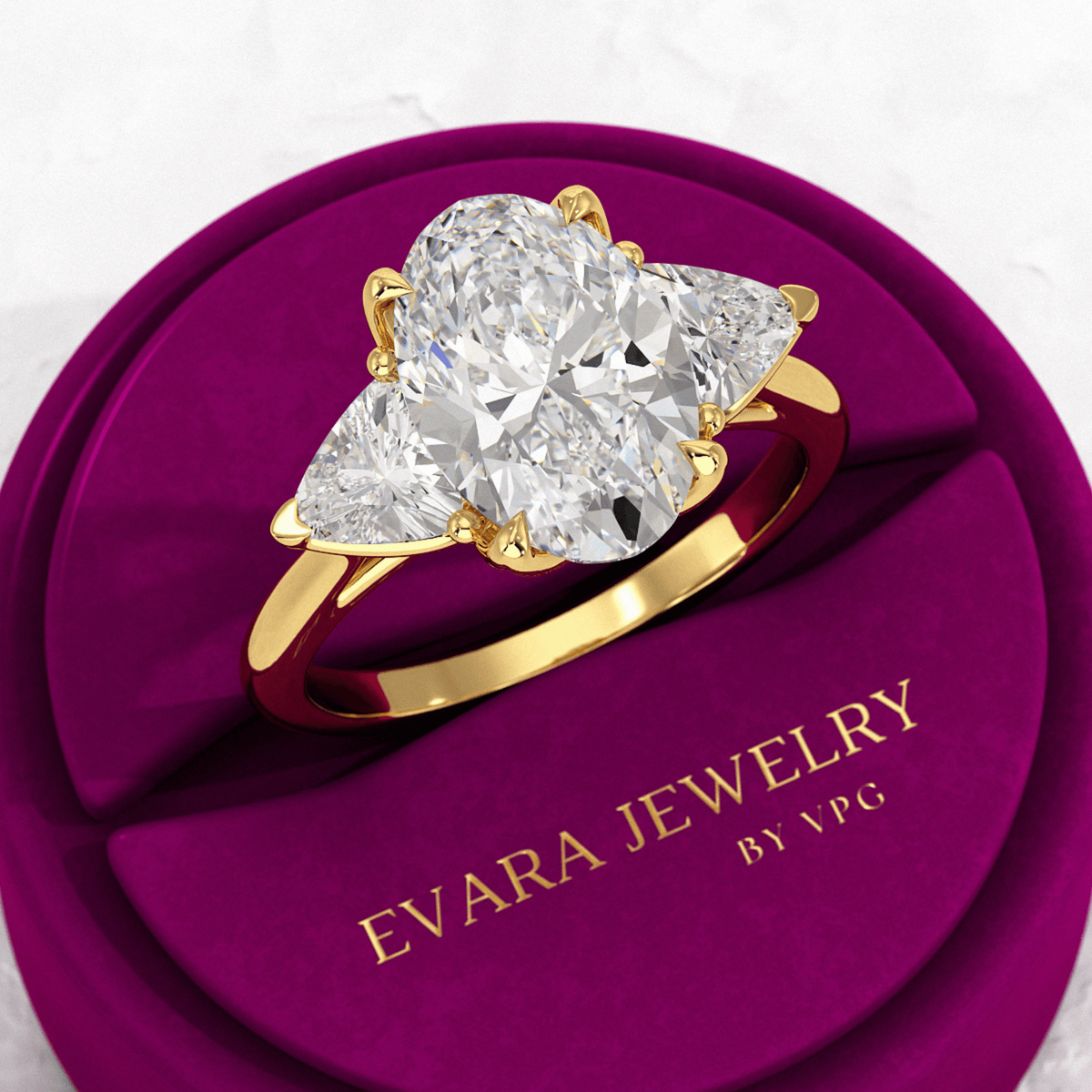 4 Carat Elongated Oval Three Stone Engagement Ring - Evara Jewelry LLC