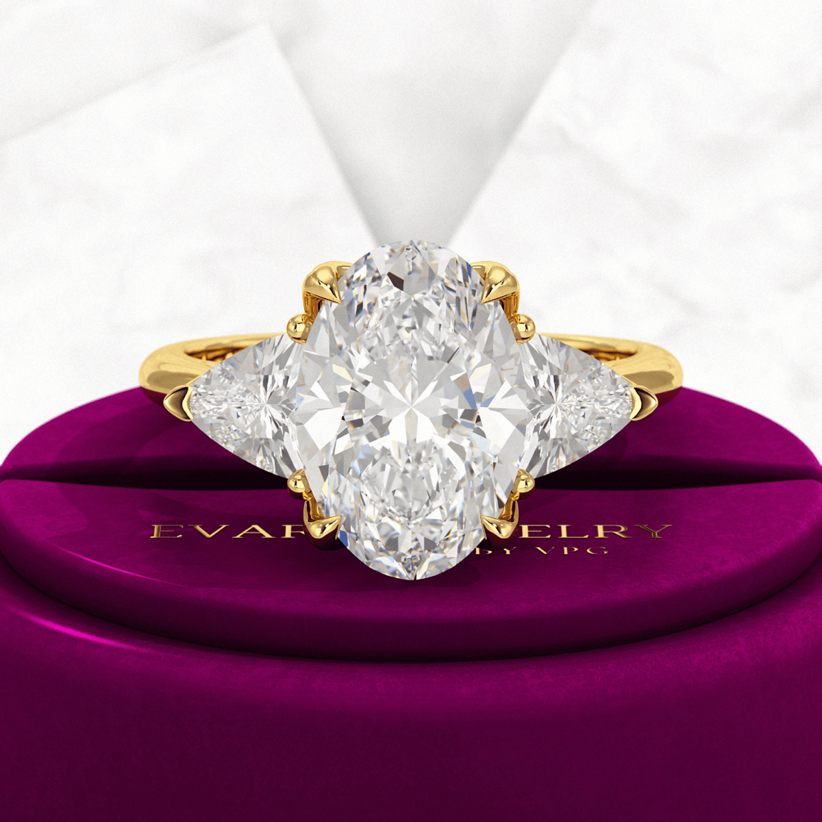 4 Carat Elongated Oval Three Stone Engagement Ring - Evara Jewelry LLC