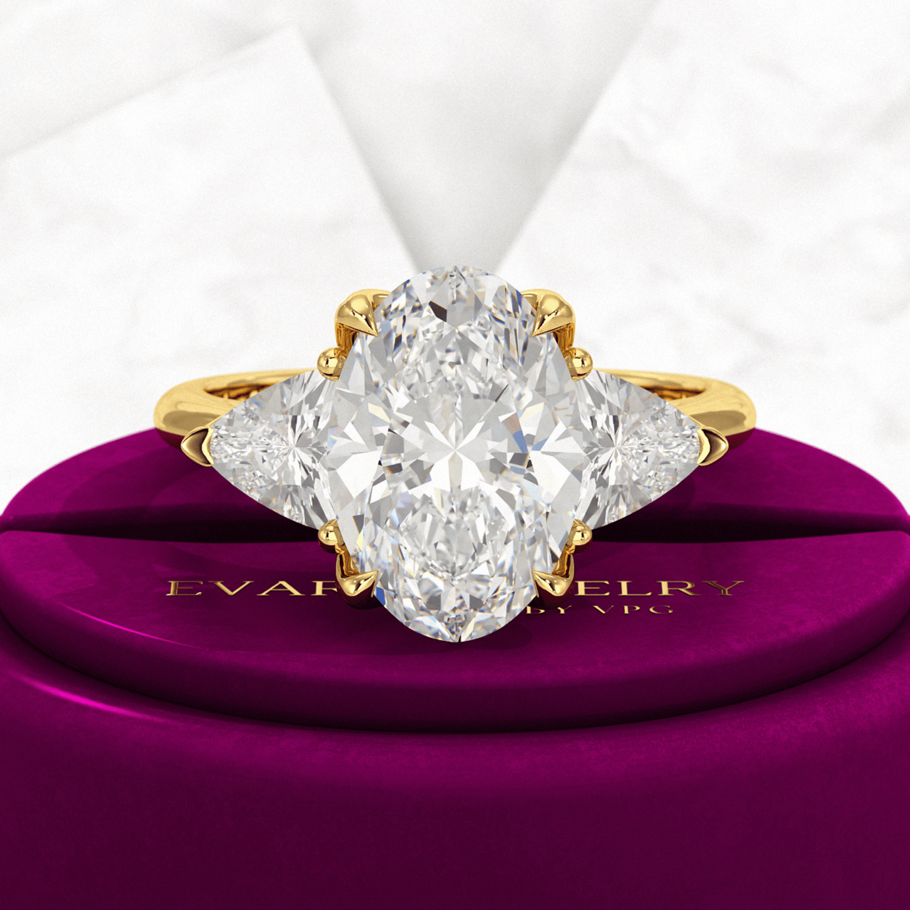 4 Carat Elongated Oval Three Stone Engagement Ring - Evara Jewelry LLC