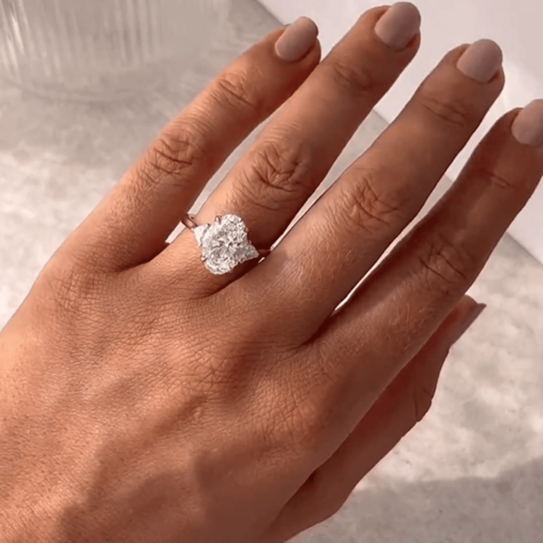 4 Carat Elongated Oval Three Stone Engagement Ring - Evara Jewelry LLC