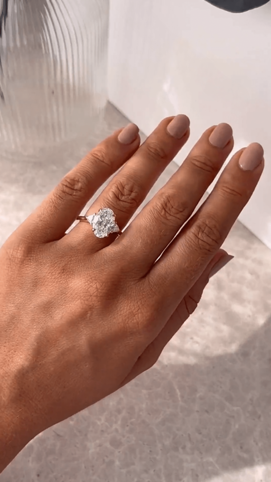 4 Carat Elongated Oval Three Stone Engagement Ring - Evara Jewelry LLC