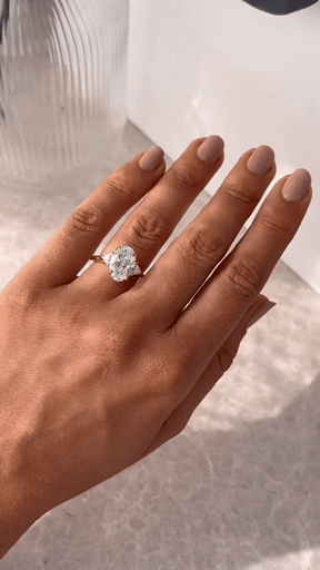 4 Carat Elongated Oval Three Stone Engagement Ring - Evara Jewelry LLC