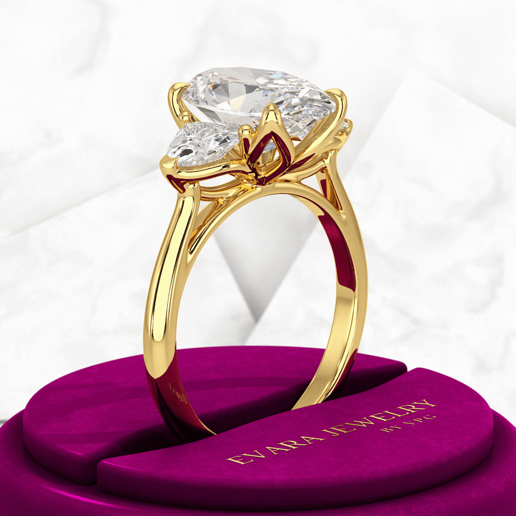 4 Carat Elongated Oval Three Stone Engagement Ring - Evara Jewelry LLC