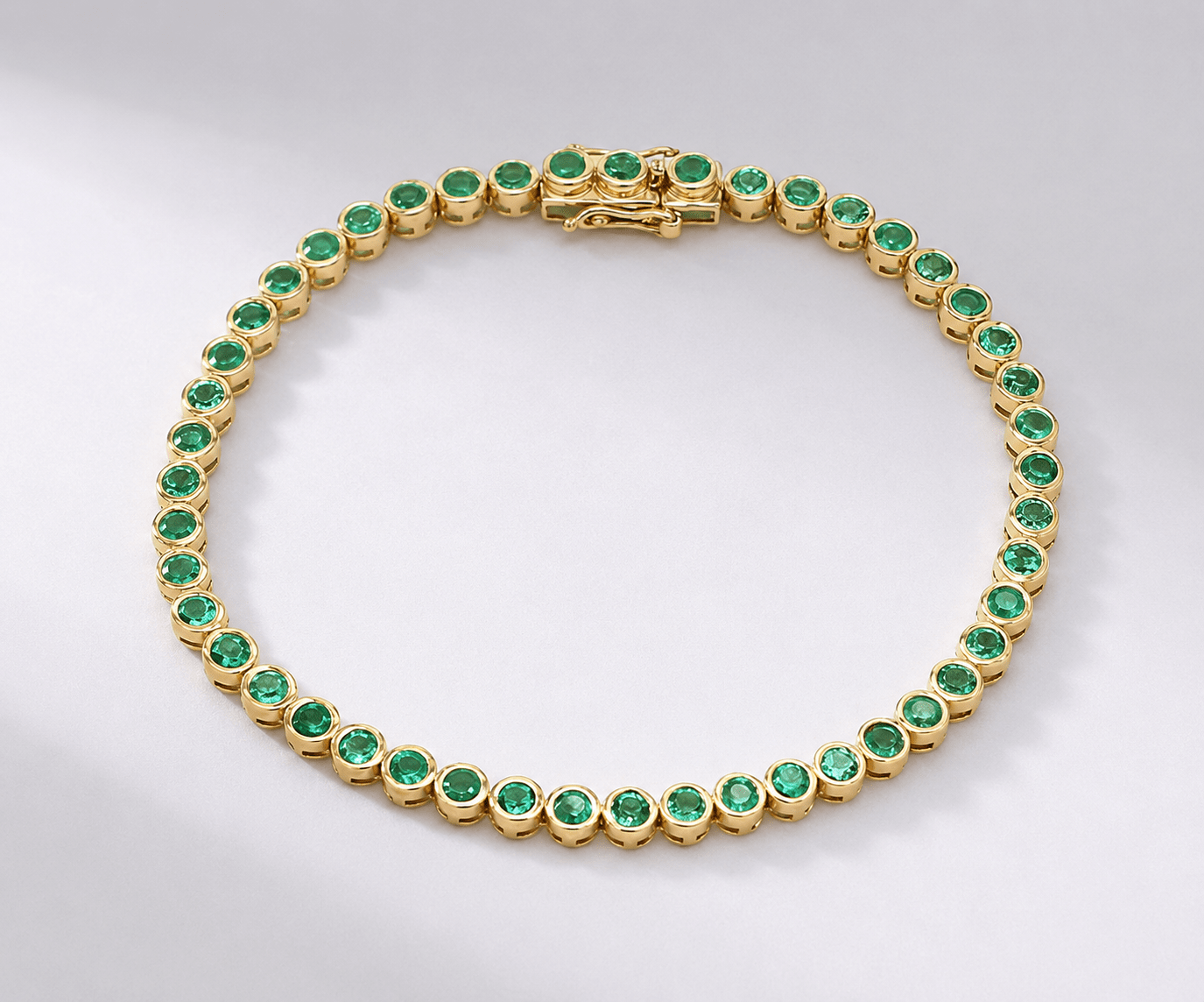 4 Carat Natural Emerald Bezel-Set Tennis Bracelet in 14K Gold - Evara Jewelry LLC