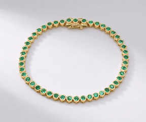 4 Carat Natural Emerald Bezel-Set Tennis Bracelet in 14K Gold - Evara Jewelry LLC