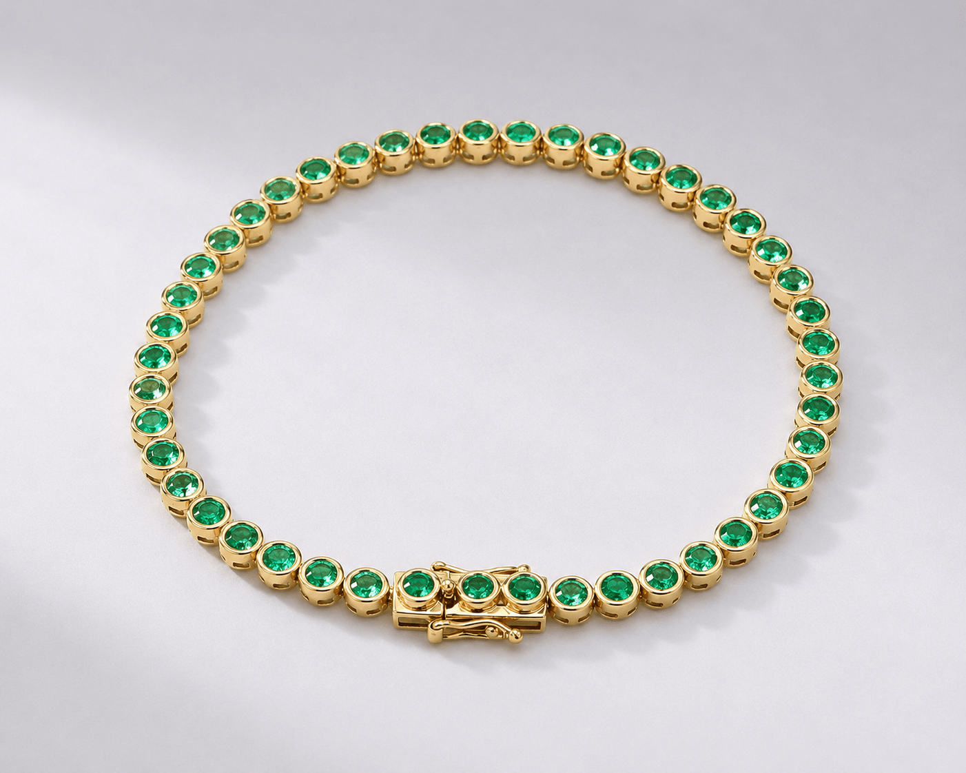 4 Carat Natural Emerald Bezel-Set Tennis Bracelet in 14K Gold - Evara Jewelry LLC