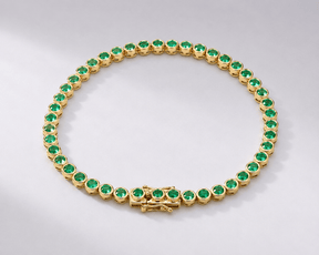 4 Carat Natural Emerald Bezel-Set Tennis Bracelet in 14K Gold - Evara Jewelry LLC