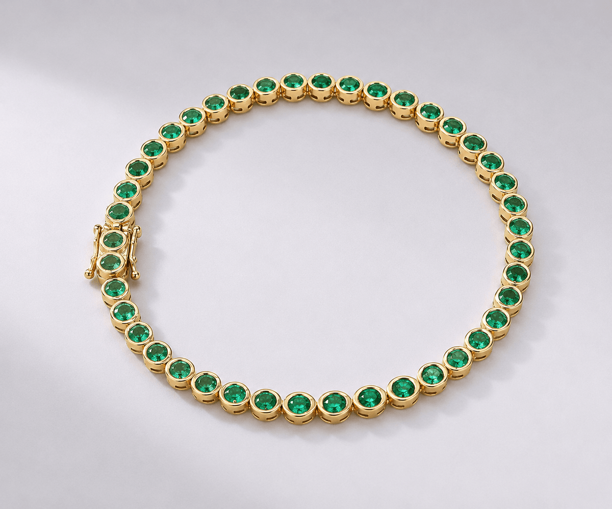 4 Carat Natural Emerald Bezel-Set Tennis Bracelet in 14K Gold - Evara Jewelry LLC