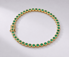 4 Carat Natural Emerald Bezel-Set Tennis Bracelet in 14K Gold - Evara Jewelry LLC