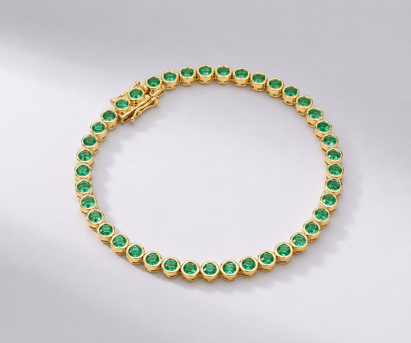 4 Carat Natural Emerald Bezel-Set Tennis Bracelet in 14K Gold - Evara Jewelry LLC