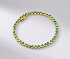 4 Carat Natural Emerald Bezel-Set Tennis Bracelet in 14K Gold - Evara Jewelry LLC
