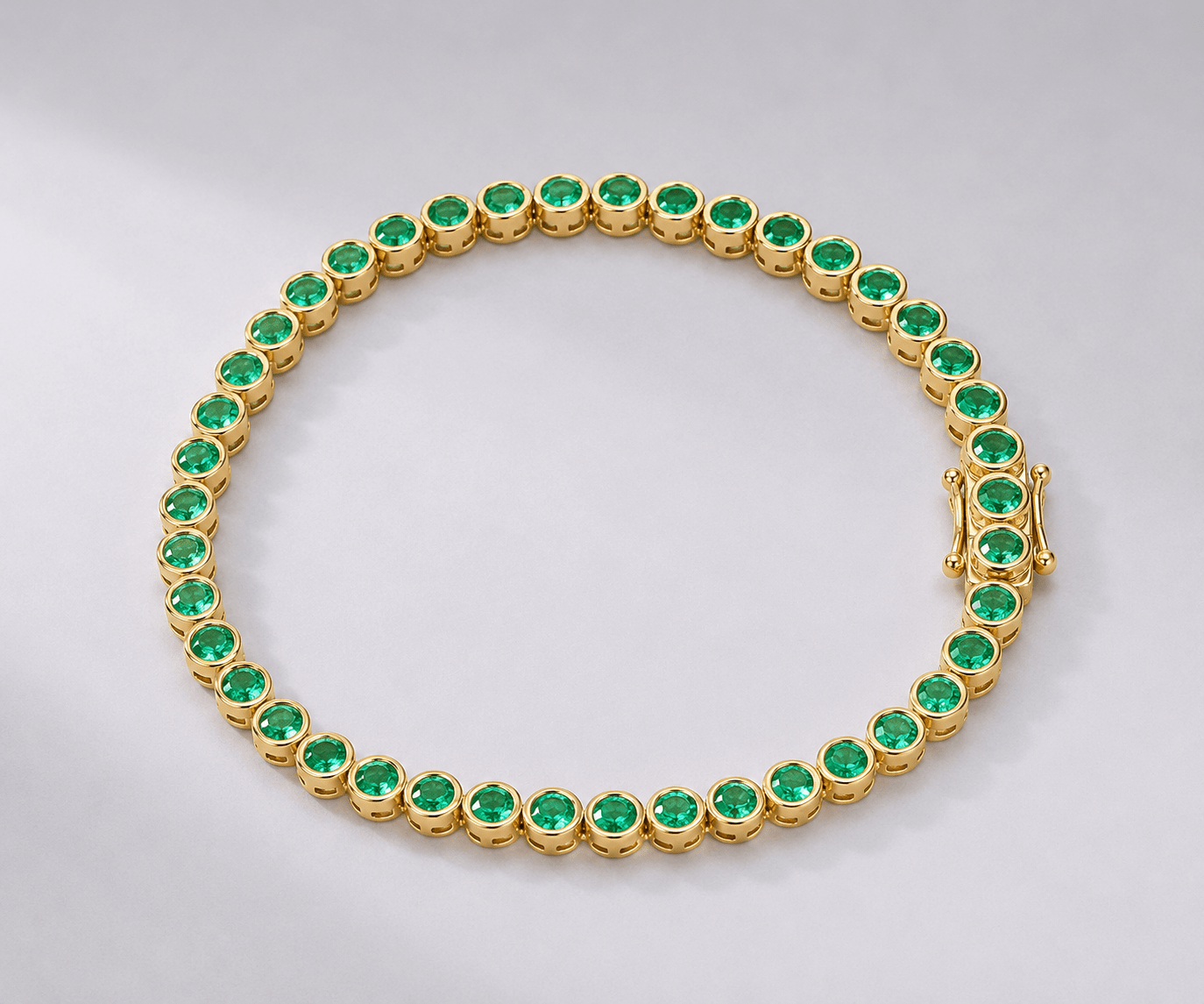 4 Carat Natural Emerald Bezel-Set Tennis Bracelet in 14K Gold - Evara Jewelry LLC