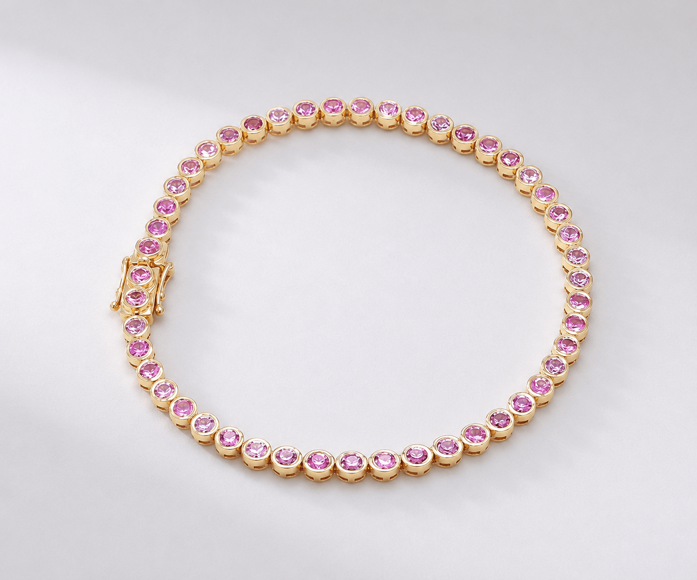 4 Carat Natural Pink Sapphire Bezel-Set Tennis Bracelet in 14K Gold - Evara Jewelry LLC