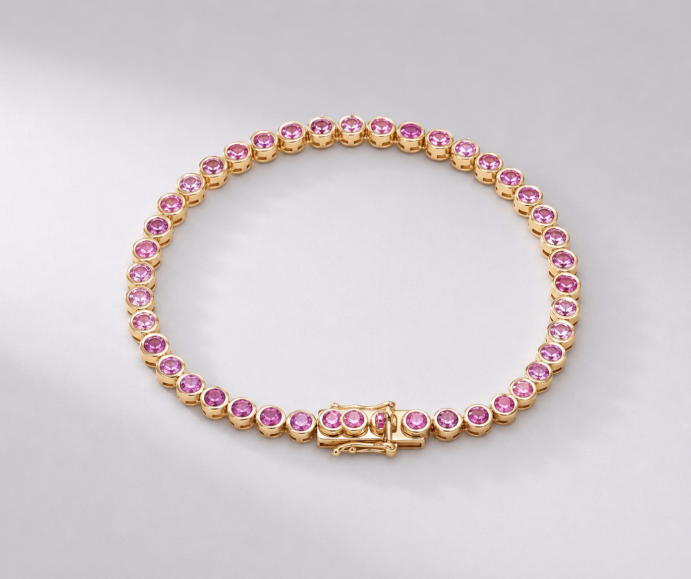 4 Carat Natural Pink Sapphire Bezel-Set Tennis Bracelet in 14K Gold - Evara Jewelry LLC