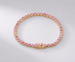 4 Carat Natural Pink Sapphire Bezel-Set Tennis Bracelet in 14K Gold - Evara Jewelry LLC