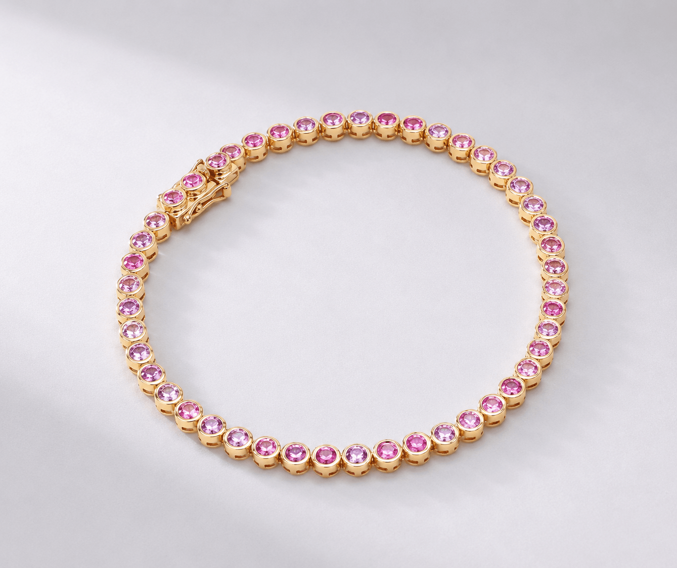 4 Carat Natural Pink Sapphire Bezel-Set Tennis Bracelet in 14K Gold - Evara Jewelry LLC