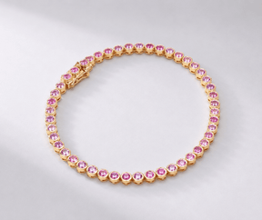 4 Carat Natural Pink Sapphire Bezel-Set Tennis Bracelet in 14K Gold - Evara Jewelry LLC