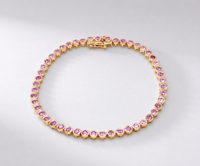 4 Carat Natural Pink Sapphire Bezel-Set Tennis Bracelet in 14K Gold - Evara Jewelry LLC