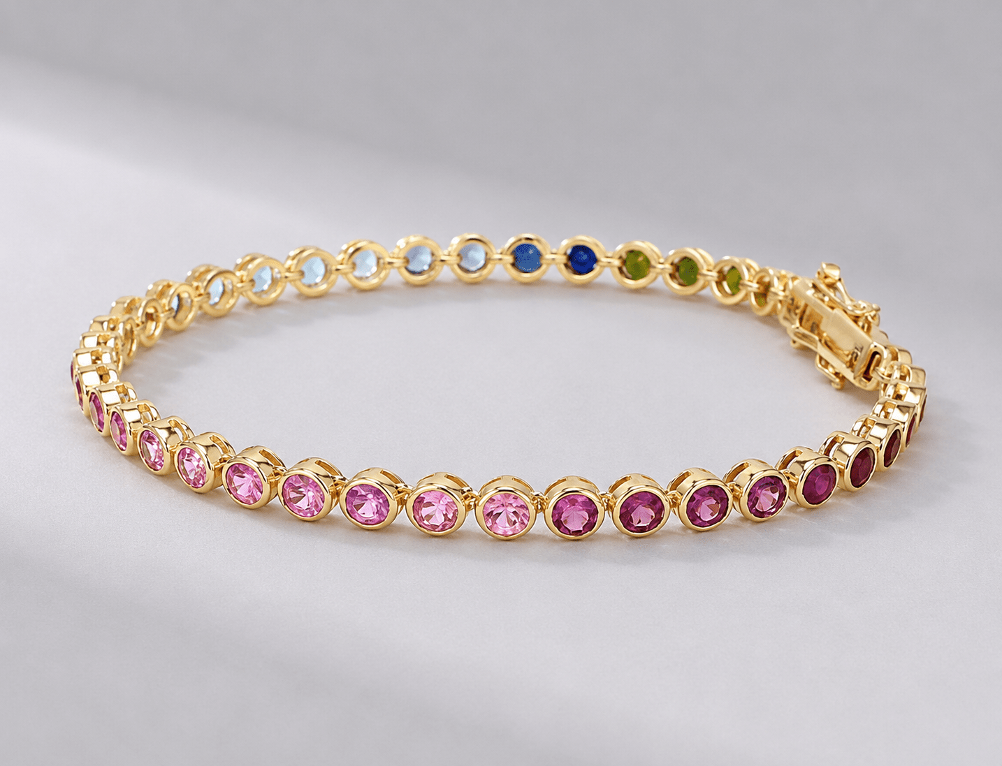 4 Carat Natural Rainbow Sapphire Bezel-Set Tennis Bracelet in 14K Gold - Evara Jewelry LLC
