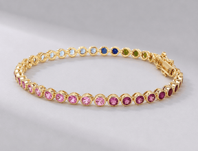 4 Carat Natural Rainbow Sapphire Bezel-Set Tennis Bracelet in 14K Gold - Evara Jewelry LLC