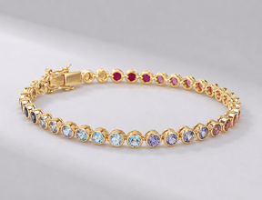 4 Carat Natural Rainbow Sapphire Bezel-Set Tennis Bracelet in 14K Gold - Evara Jewelry LLC