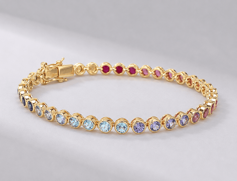 4 Carat Natural Rainbow Sapphire Bezel-Set Tennis Bracelet