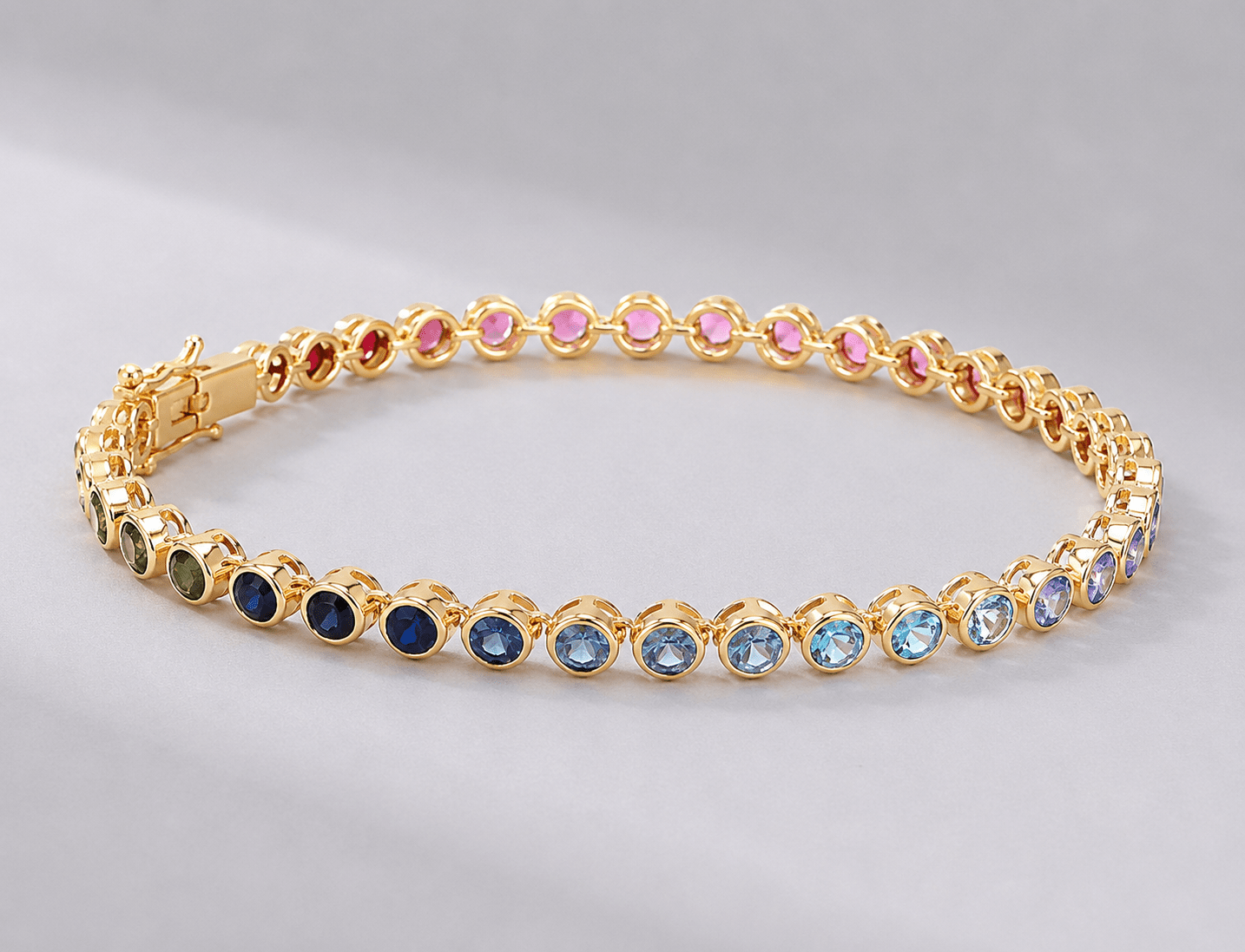 4 Carat Natural Rainbow Sapphire Bezel-Set Tennis Bracelet in 14K Gold - Evara Jewelry LLC