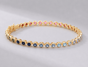 4 Carat Natural Rainbow Sapphire Bezel-Set Tennis Bracelet in 14K Gold - Evara Jewelry LLC