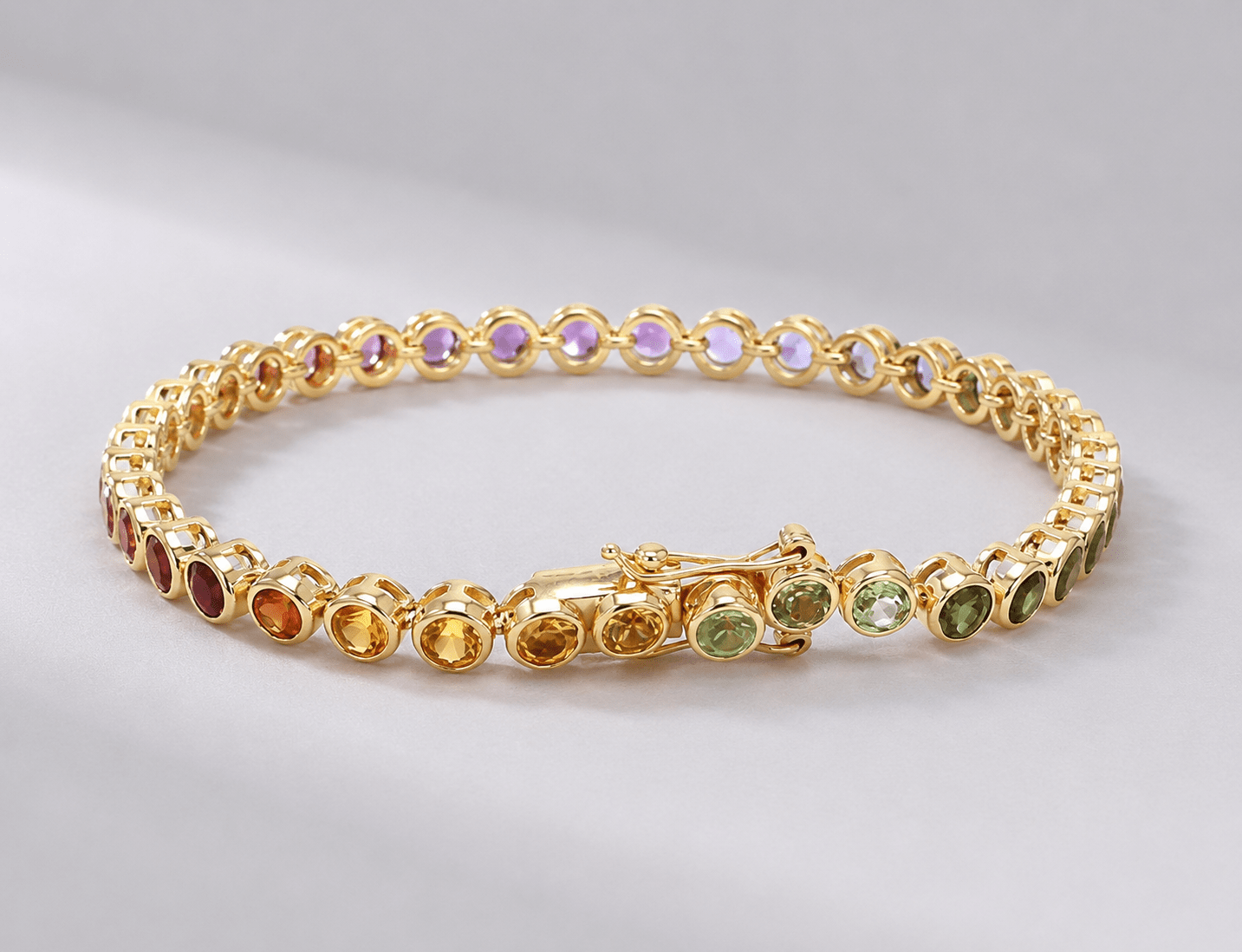4 Carat Natural Rainbow Sapphire Bezel-Set Tennis Bracelet in 14K Gold - Evara Jewelry LLC