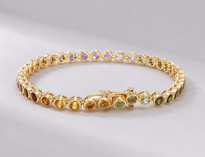 4 Carat Natural Rainbow Sapphire Bezel-Set Tennis Bracelet in 14K Gold - Evara Jewelry LLC