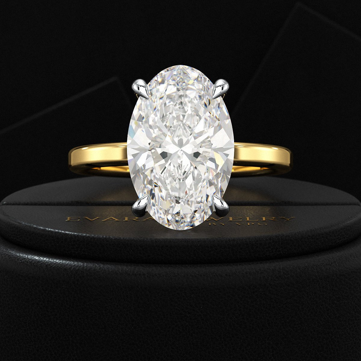 4 Carat Oval Cut Diamond Two Tone Engagement Ring - Evara Jewelry LLC