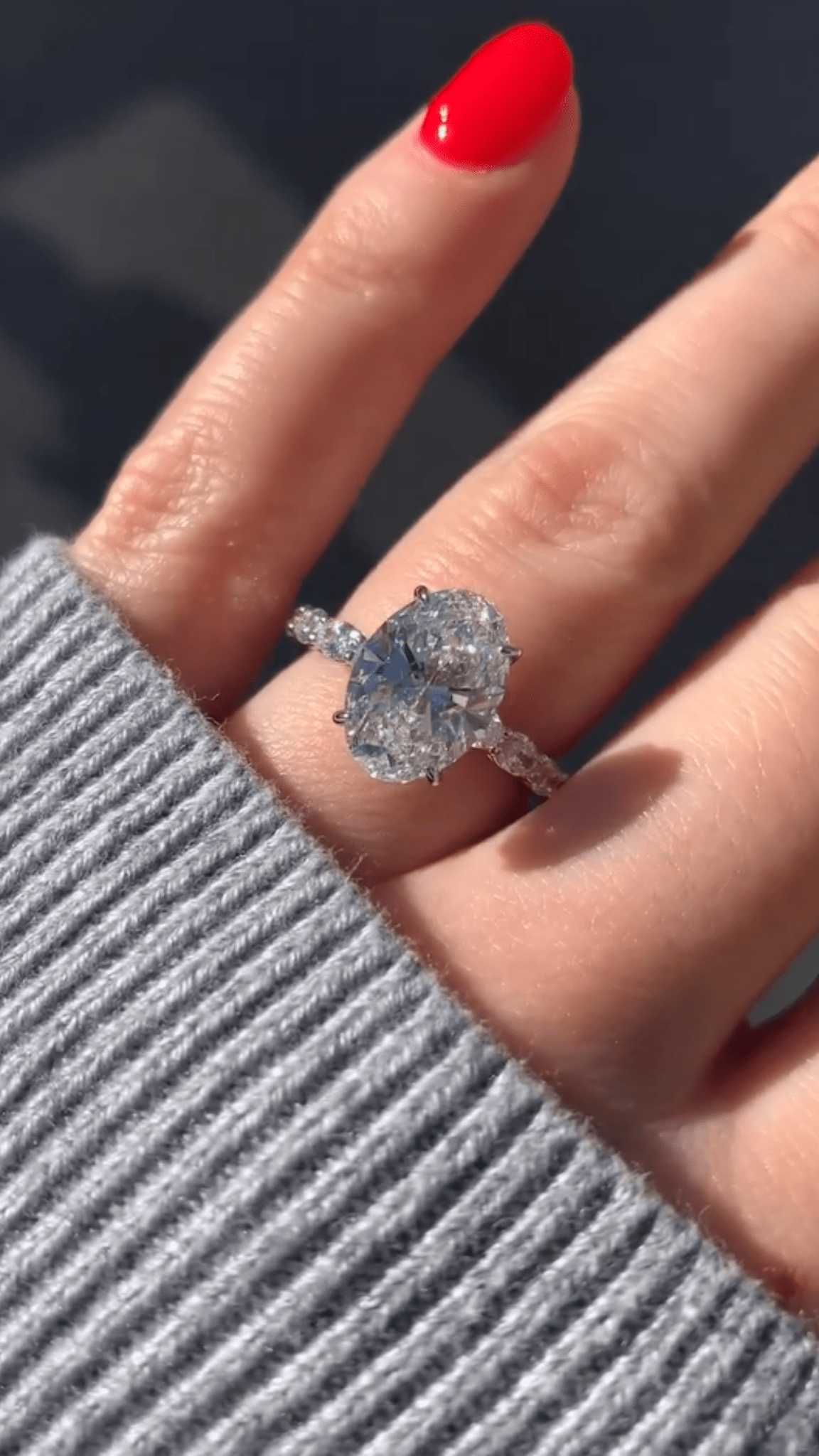 4 Carat Oval Cut Modern Deco Engagement Ring with Oval Cut Side Lab Grown Diamonds - Evara Jewelry LLC