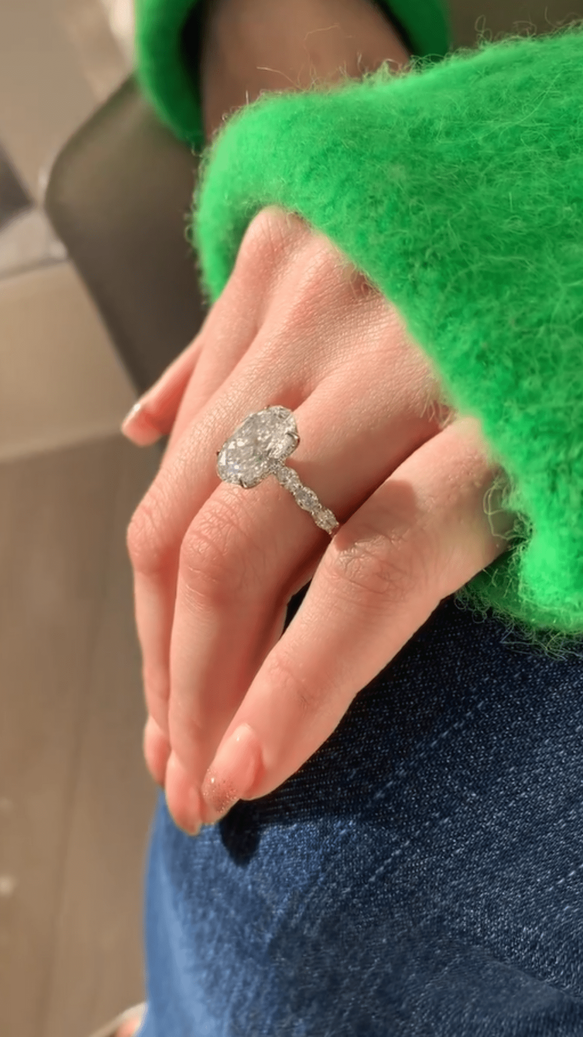 4 Carat Oval Cut Modern Deco Engagement Ring with Oval Cut Side Lab Grown Diamonds - Evara Jewelry LLC