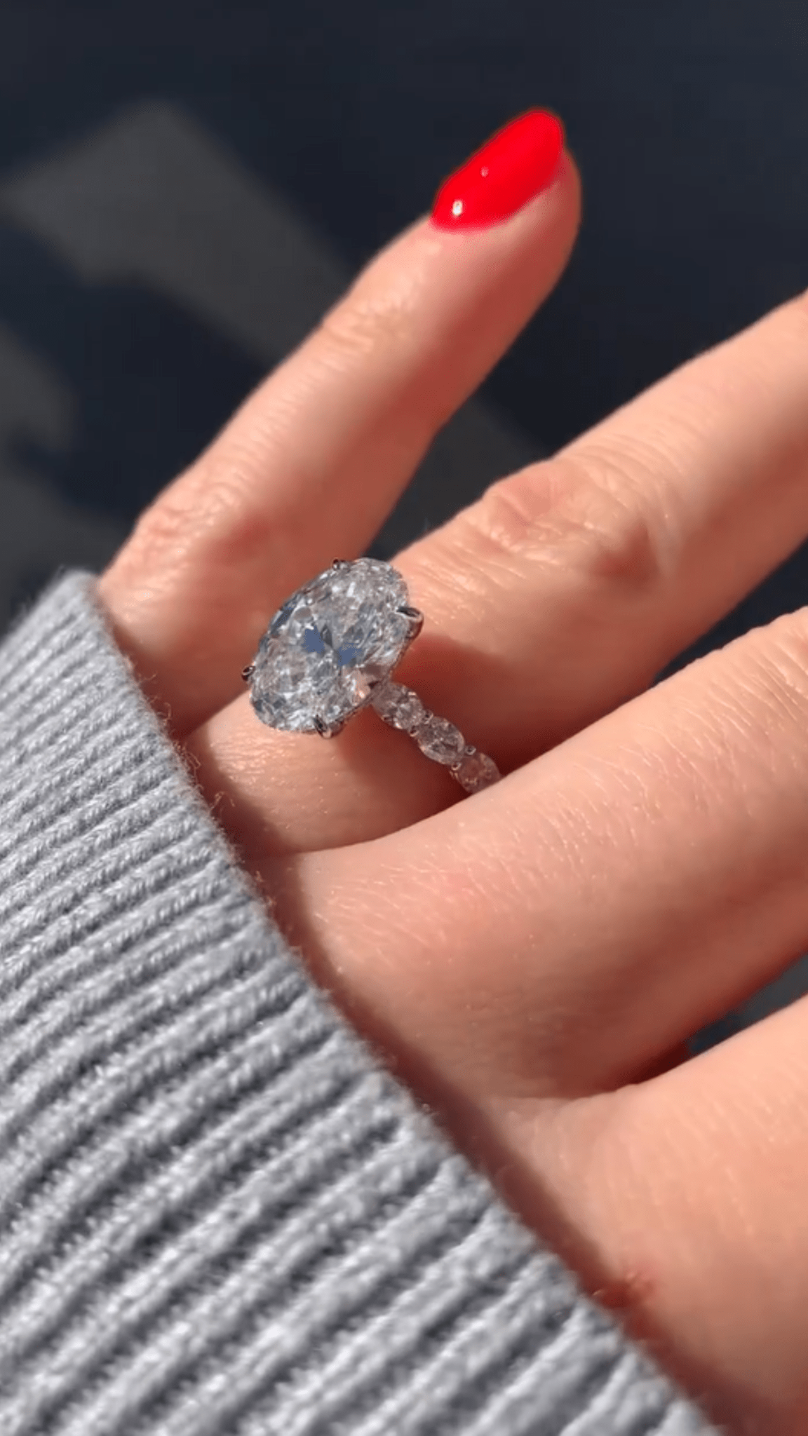 4 Carat Oval Cut Modern Deco Engagement Ring with Oval Cut Side Lab Grown Diamonds - Evara Jewelry LLC