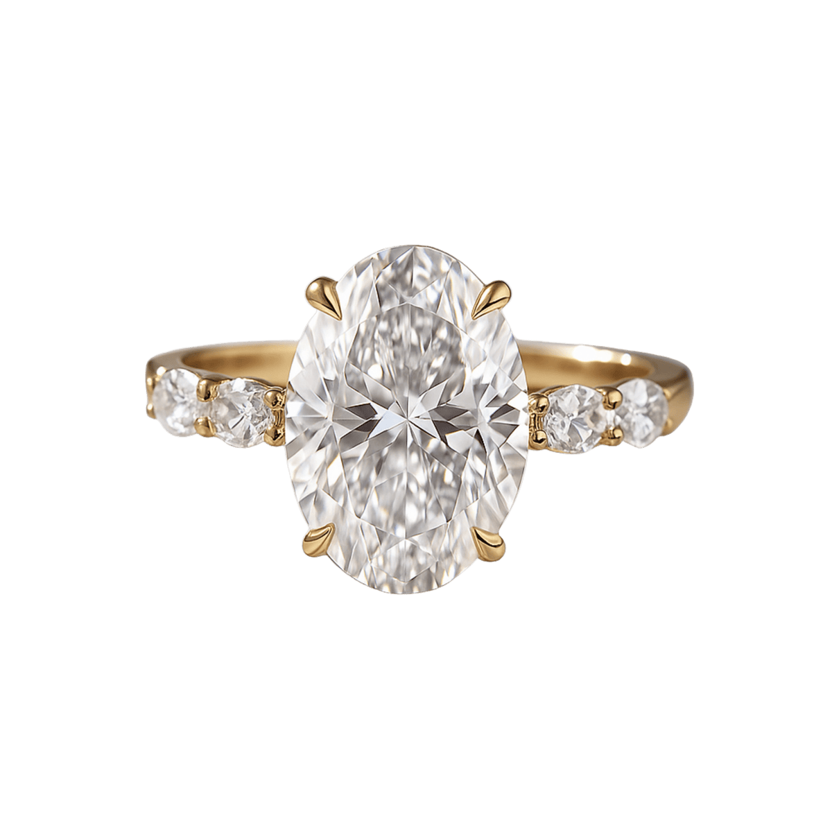 4 Carat Oval Cut Modern Deco Engagement Ring with Oval Cut Side Lab Grown Diamonds - Evara Jewelry LLC