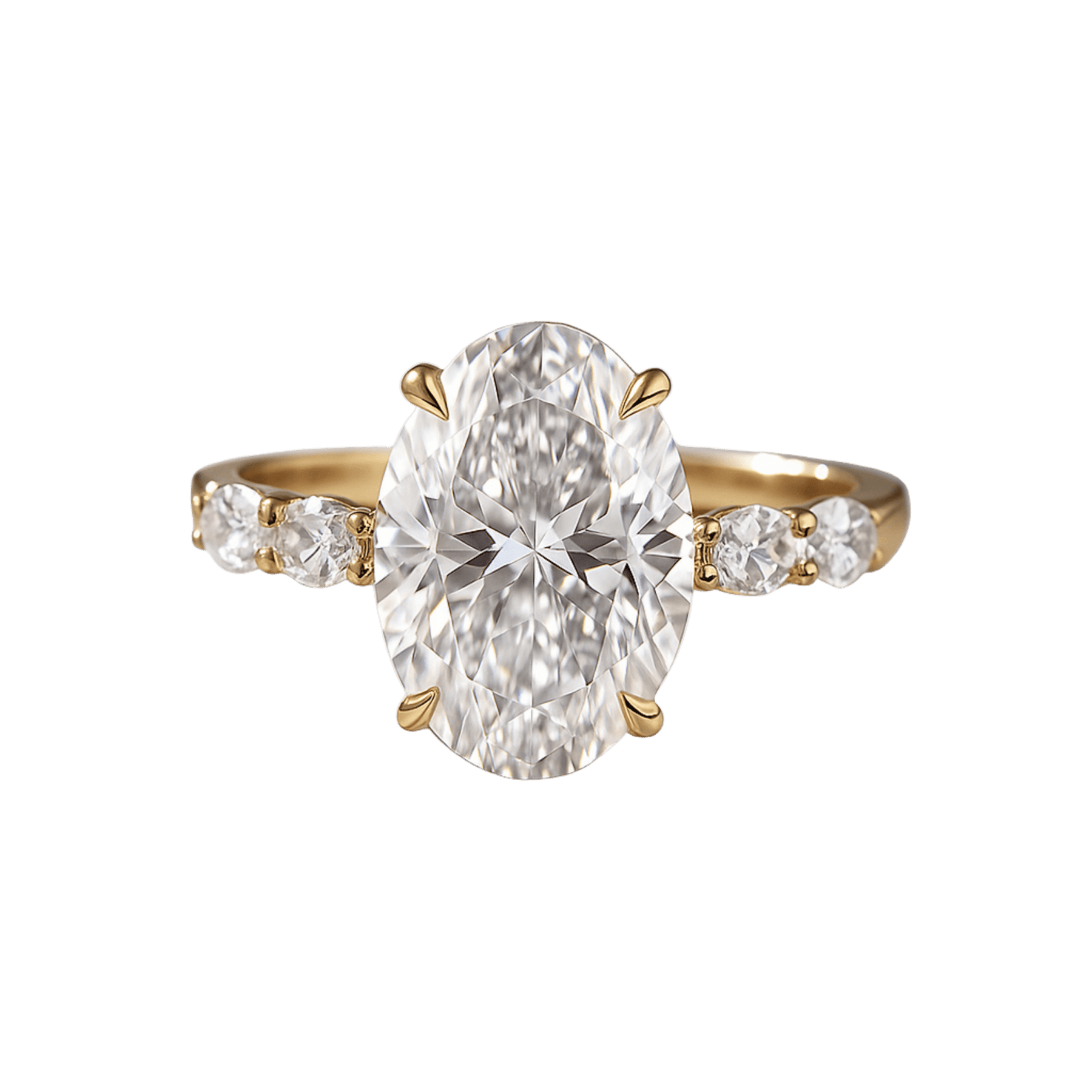 4 Carat Oval Cut Modern Deco Engagement Ring with Oval Cut Side Lab Grown Diamonds - Evara Jewelry LLC