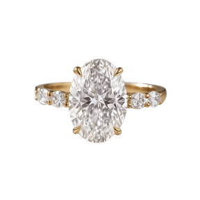 4 Carat Oval Cut Modern Deco Engagement Ring with Oval Cut Side Lab Grown Diamonds - Evara Jewelry LLC
