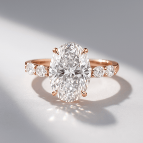 4 Carat Oval Cut Modern Deco Engagement Ring with Oval Cut Side Lab Grown Diamonds - Evara Jewelry LLC